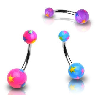 Piercing pentru buric &amp;ndash; bilă cu stele colorate - Culoare Piercing: Roz foto