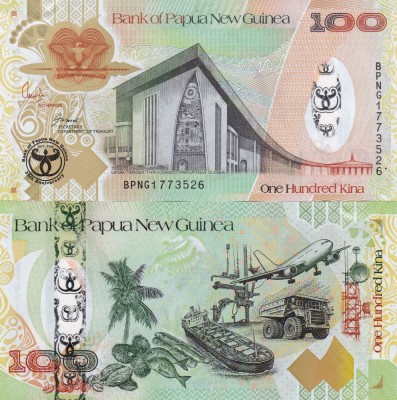 Papua Noua Guinee 100 Kina 2008 Hibrid Comemorativa UNC foto