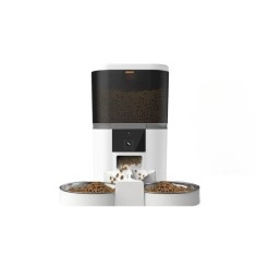 Hranitor dublu automat mancare pentru animale, functie dozator pentru caini si pisici, camera video inclusa, alb, app control, capacitate 6 l