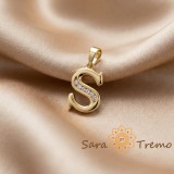 Pandantiv litera S cu zirconia, placaj triplu cu aur 14K
