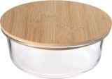 Doza rotunda MagicHome 950 ml din sticla cu capac din bambus