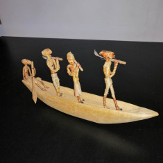 Arta africa africana barca lemn sculptata cu 4 figurine din lemn sarma paius