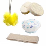 Set 3 Bureti Baie, Casca Par Protectie Dus, Material Burete Textil Plastic