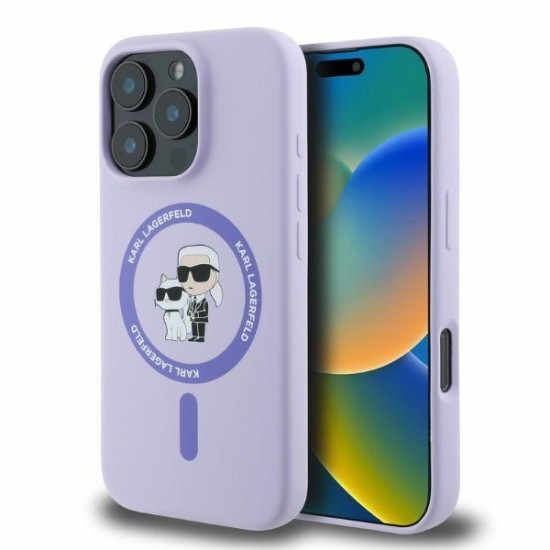 Husa pentru iPhone 16 Pro - Karl Lagerfeld Silicone Ring MagSafe (KLHMP16LSCMKCRHU) - Purple Karl&amp;Choupette