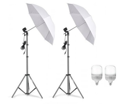 Kit de 2 umbrele albe, 2 trepiezi reglabili 200 cm, 2 becuri LED 25W foto