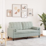 Gossi canapea cu 2 locuri cu pernute, gri deschis, 140 cm, catifea