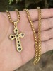 Lant Elegant Cu Pandantiv Crucifix, Placat Aur, Cruce Neagră Stil Urban LC01X
