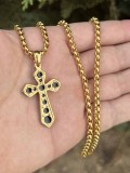 Lant Elegant Cu Pandantiv Crucifix, Placat Aur, Cruce Neagră Stil Urban LC01X