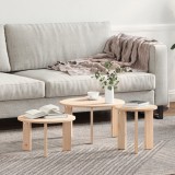 vidaXL Masă Cafea 3 Bucăți Lemn Pin Natural 47.5cm Rotundă Rustic
