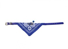 Zgarda caini si pisici cu bandana, esarfa, 39 x 1.5 cm, clopotel, albastru