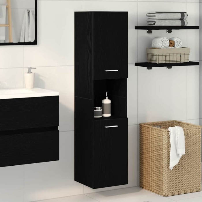 Dulap de baie vidaXL Negru stejar 30x30x130 cm Lemn &icirc;ndelungat