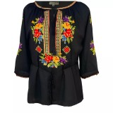 Cumpara ieftin Ie Traditionala Neagra cu Motiv Floral Multicolor de Dama- IMS10