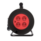 Prelungitor Rola cu Tambur, French Type,16A 250V, 25m, 4 Prize, Protectie Suprasarcina, 2300W, Black/Red