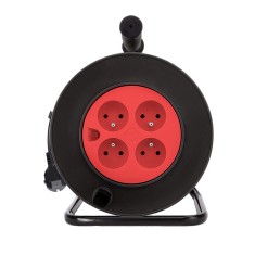 Prelungitor Rola cu Tambur, French Type,16A 250V, 25m, 4 Prize, Protectie Suprasarcina, 2300W, Black/Red