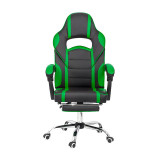 Scaun gaming cu suport picioare, 120 x 64 cm, piele ecologica, pivotare 360 grade, maxim 110 kg, Verde/Negru, General