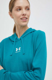 Under Armour bluza femei, culoarea verde, cu glugă, neted