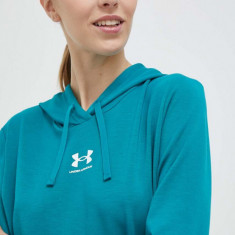 Under Armour bluza femei, culoarea verde, cu glugă, neted