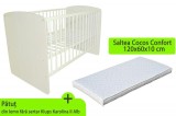Patut Klups Karolina II Alb, 120x60 cm + Saltea Cocos MyKids Confort II, 10 cm grosime, Antialergica