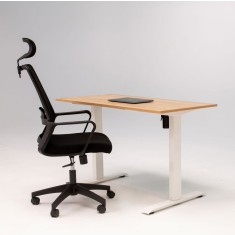 Birou reglabil electric IntelliFlex 2 motoare, controler digital cu memorie, sistem anticoliziune, cadru alb, blat stejar 140x70 cm, nou