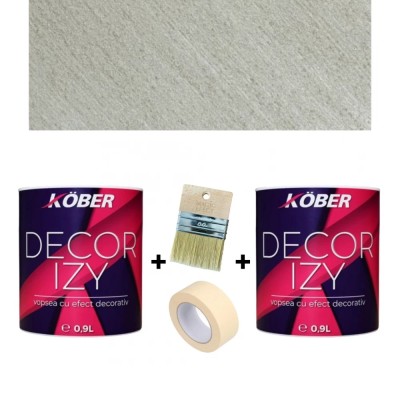 Pachet 2x Vopsea decorativa interior Kober Decor Izy Kaki Urban 0.9L + Pensula foto