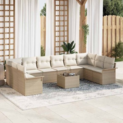 vidaXL Set de canapele pentru grădină cu pernă 11 pcs Bej Rattan poli 3345551 foto