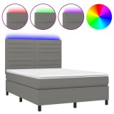 Cumpara ieftin Pat cu arcuri, saltea si LED, gri inchis, 140x200 cm, textil