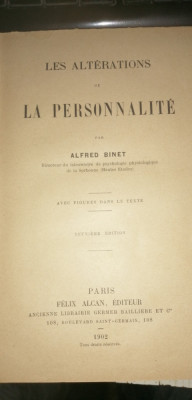 Alfred Binet - Les alterations de la personnalite, 1902, stare buna - REDUCERE foto