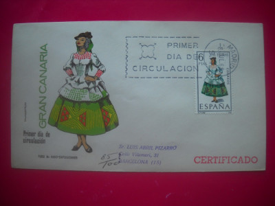 HOPCT PLIC S FDC 860 GRAN CANARIA - 1968 SPANIA COSTUME POPULARE/TRADITIONALE foto