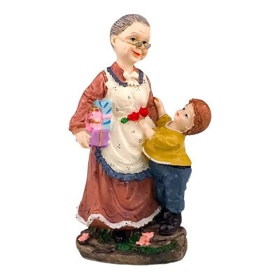 Statueta decorativa, Bunica cu nepotul si cadouri, 21 cm, 1808H foto