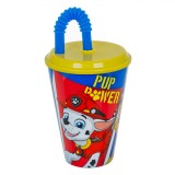 Pahar Plastic, Paw Patrol, Capac și Pai, Albastru, Capacitate 430ml, Oem