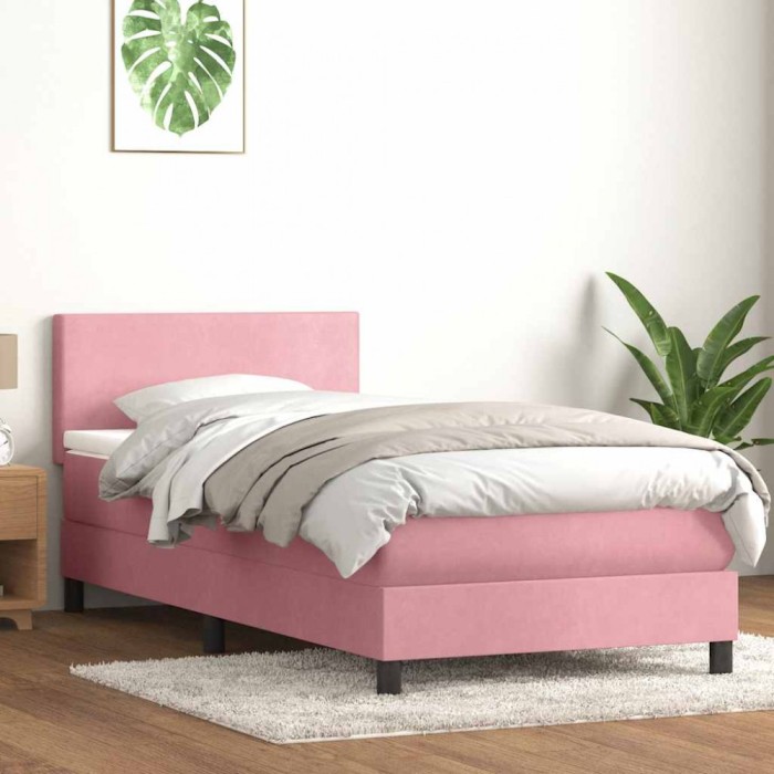 vidaXL Pat box spring cu saltea, roz, 80x220 cm, catifea 3316046