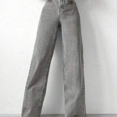 Pantaloni din denim cu buzunare si talie inalta, gri, dama, Shein