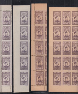 1947 FUNDATIA REGELUI MIHAI SCUTIT TAXA POSTALA SET 4 COLI HARTIE ALBA + GRI MNH foto