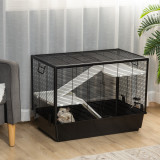 Cumpara ieftin PawHut Habitat de cusca pentru animale mici de interior pentru porcusori de guinea, hamsteri, chinchilla, cu accesorii, 80x48x58 cm, negru