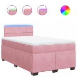 Cumpara ieftin Pat box spring cu saltea, roz, 120x200 cm, catifea