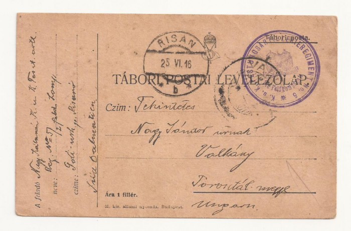 D2 Carte Postala Militara k.u.k. Imperiul Austro-Ungar ,1916 Reg Torontal