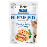 Brit Care pisică Fillets in Jelly, Pui cu Branza, plic hrană umedă fără cereale pisici junior, (&icirc;n sos), 85g