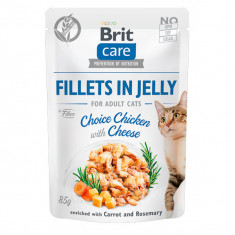 Brit Care pisică Fillets in Jelly, Pui cu Branza, plic hrană umedă fără cereale pisici junior, (în sos), 85g