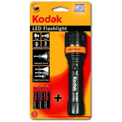 Lanterna LED 1000mW, 60lm, IP62, zoom, 3 functii, negru, Kodak foto