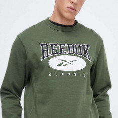 Reebok Classic bluza barbati, culoarea verde, cu imprimeu
