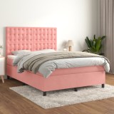 vidaXL Pat box spring cu saltea, roz, 140x190 cm, catifea 3143264