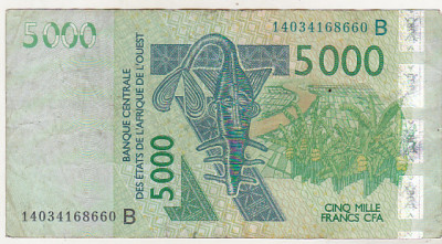 bnk bn Benin 5000 franci CFA 2014 circulata foto