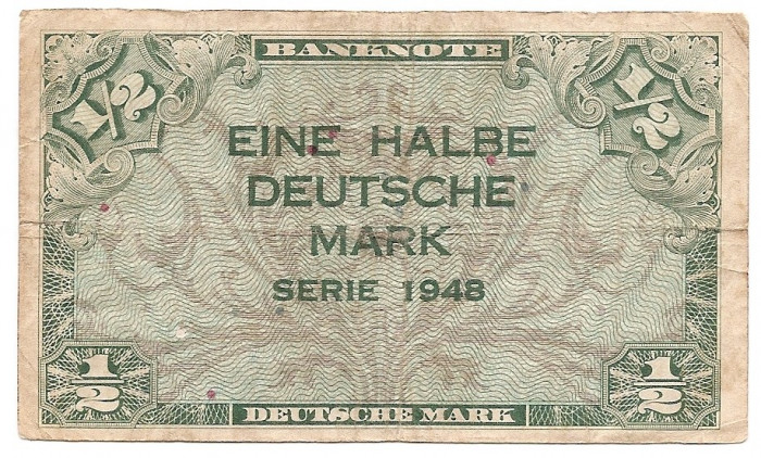 Germania &frac12; Deutsche Mark 1948 - U.S. Army Command, Cod 01, P-1