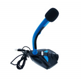 Microfon gaming K1-BL, cu baza 120 x 104 mm, lungime cablu 140 cm, conector USB, negru cu albastru