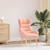 Fotoliu Relaxare Roz vidaXL, Material Lana Texturat, Cadru Lemn, 120 kg, Confortabil, Design Modern, Interior