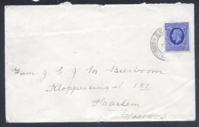 Great Britain 1937 Postal History Rare, Cover to Netherland Haarlem D.105 foto