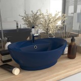 vidaXL Chiuvetă lux preaplin albastru mat 58,5x39 cm ceramică oval
