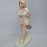 Fata jucatoare de tenis - bibelou portelan, ceramica romanesc (FOARTE RAR), vechi, vintage