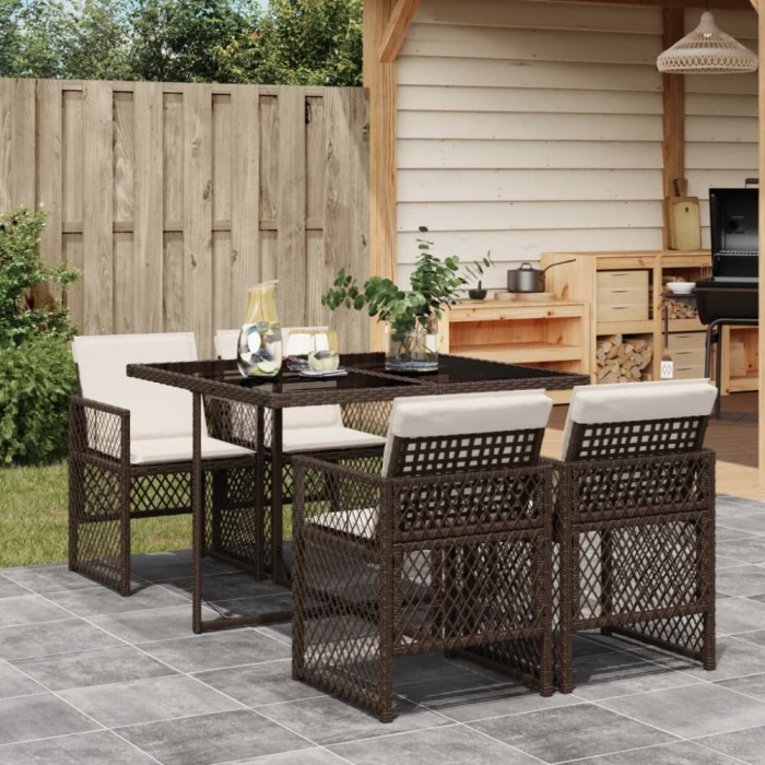 Gossi set mobilier de gradina, 5 piese, cu perne, maro, poliratan