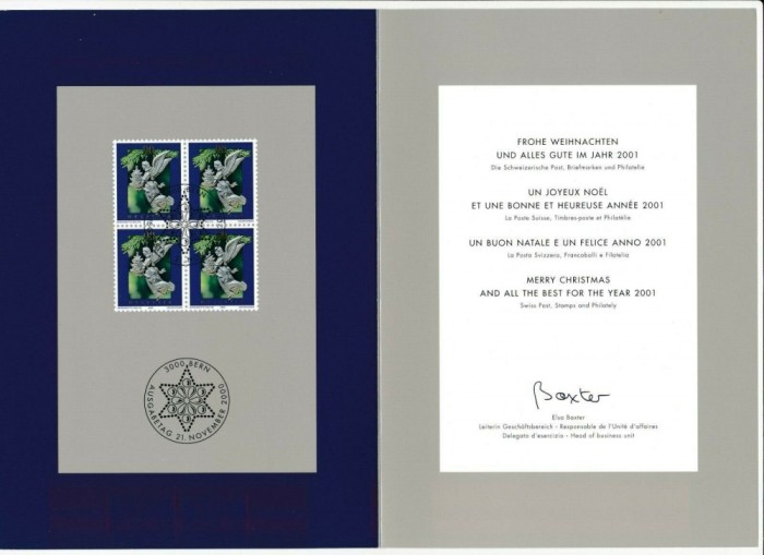 ELVETIA 2000 CRACIUN , PLIANT CU STAMPILA SPECIALA